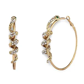 Gold Tone Crystal Rhinestone Snake Serpent Zircon Hoop Earrings